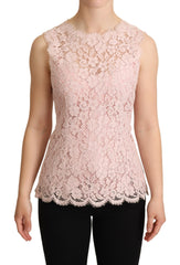 Women's Pink Floral Lace Sleeveless Tank Blouse Top Cotton Rayon Nylon