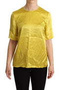 Women's Yellow Silk Short Sleeve Blouse T-Shirt