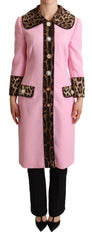 Women's Pink Leopard Wool Trenchcoat Jacket Cotton Elastane Clothing