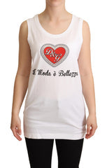 Women's White La Moda Crystal Tank Top T-Shirt Cotton