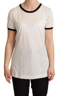 Women's White Dotted Crewneck Cotton T-Shirt