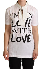 Women's White Cotton Silk Im Love Top T-Shirt