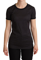 Women's Black Dotted Crewneck Cotton T-Shirt