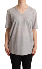 Women's Gray Solid Cotton V-Neck Top T-Shirt
