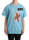 Women's Blue Queen Of Hearts Card Sweater T-Shirt Light Cotton