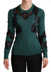 Women's Green Wool Crewneck Sweater Cotton Clothing