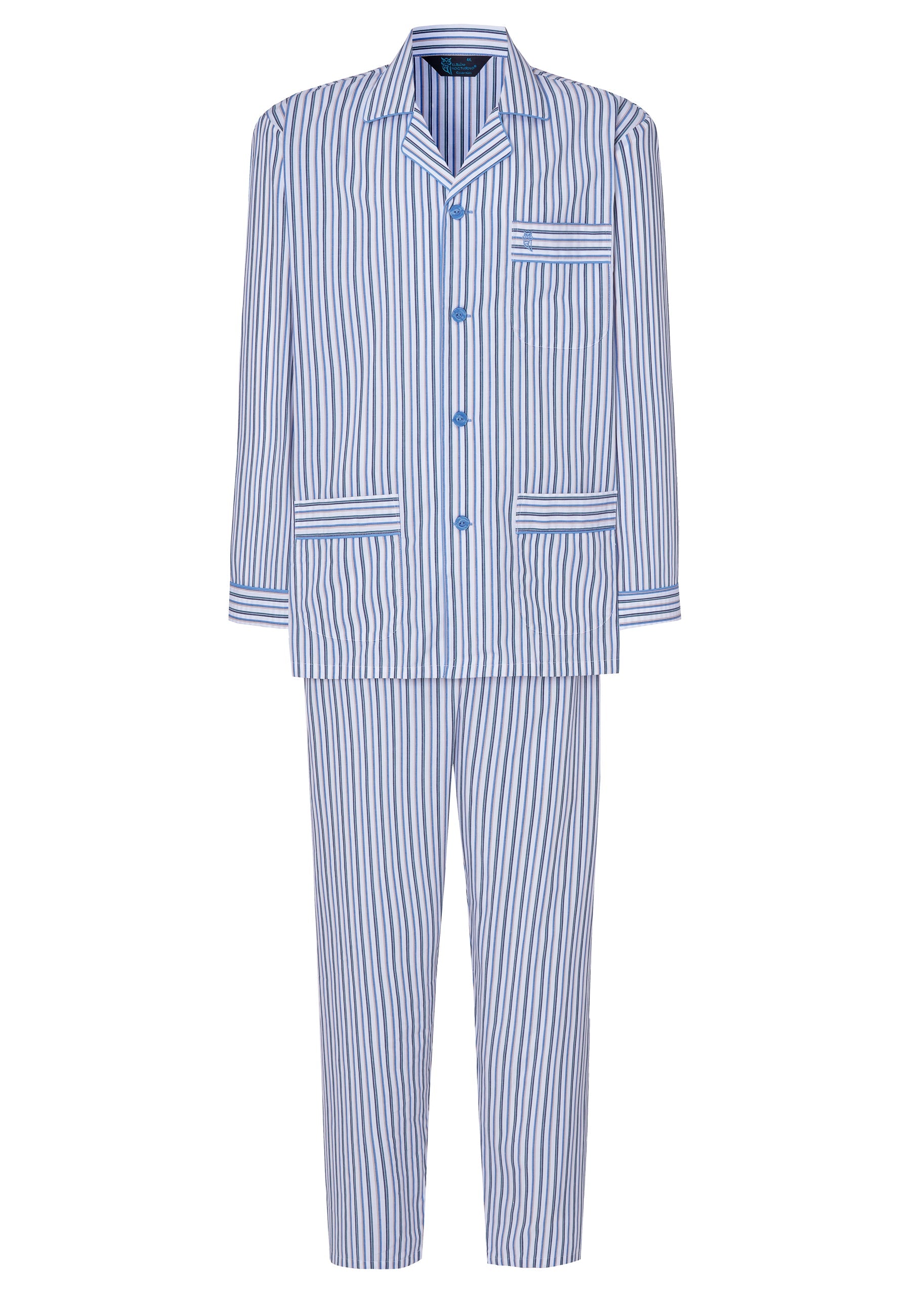 Pijama Hombre Largo Solapa Algodón Popelín Rayas - Blanco 1537_01