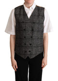 Women's Gray Wool Leopard Print Waistcoat Vest Alpaca Cotton Nylon Clothing