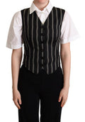 Women's Black Striped Leopard Print Waistcoat Vest Clothing
