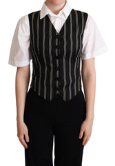Women's Black Striped Leopard Print Waistcoat Vest Clothing