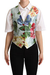 Women's Mint Green Floral Silk Waistcoat Vest Elastane Clothing