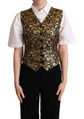 Women's Black Gold Jacquard Silk Waistcoat Vest Clothing