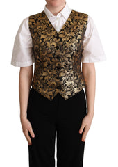 Women's Black Gold Jacquard Silk Waistcoat Vest Clothing