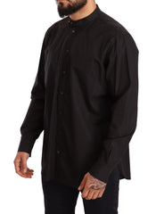 Men's Black Cotton Formal Dress Top Shirt