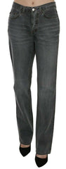 Women's Gray Washed Straight Jeans Cotton Elastane