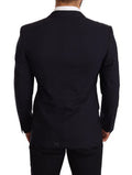 Men's Navy Blue Wool Slim Fit Martini Blazer Virgin Elastane Clothing