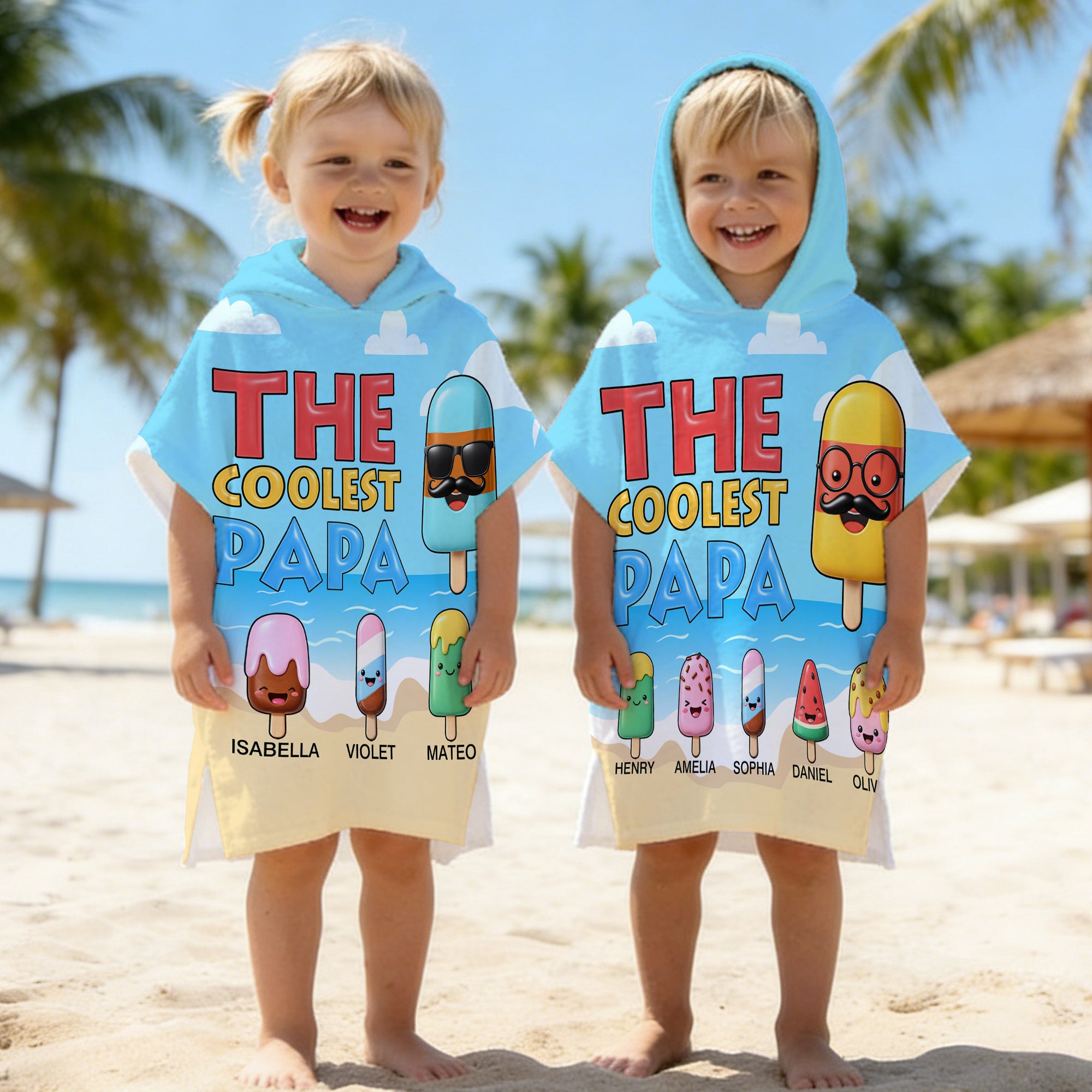 Toalla de playa con capucha para niños de secado rápido personalizada con nombre Fiesta de verano Regalo de cumpleaños para niños en familia