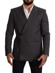 Men's Gray Check Wool Slim Fit Blazer Jacket Clothing
