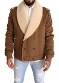 Men's Brown Double Breasted Shearling Coat Jacket Clothing