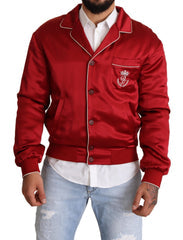 Men's Red Silk Button Dg Logo Bomber Jacket Clothing