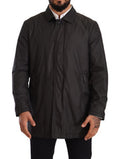 Black Polyester Mens Trench Coat Jacket Clothing