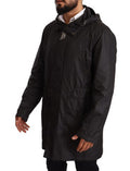 Black Hooded Mens Trench Coat Jacket Polyester Clothing