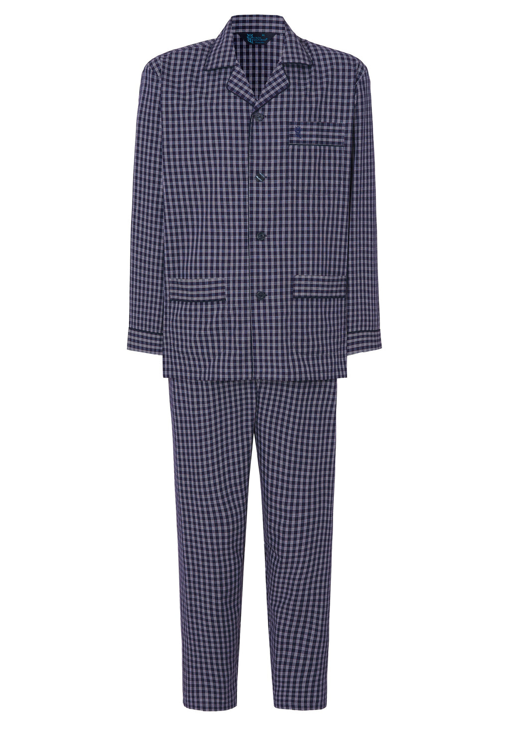 Pijama Hombre Largo Solapa Algodón Popelín Cuadros - Azul 1540_39