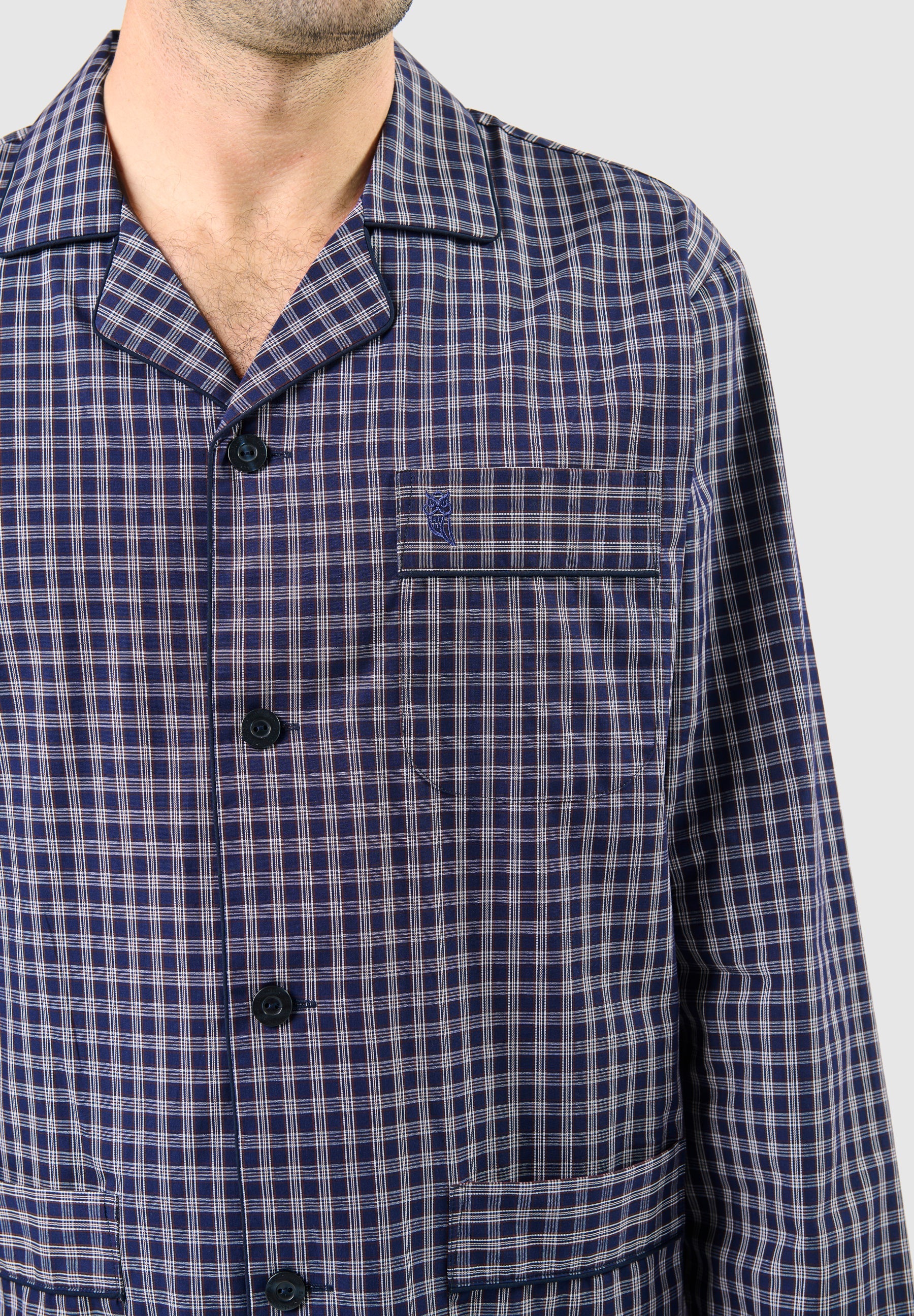 Pijama Hombre Largo Solapa Algodón Popelín Cuadros - Azul 1540_39