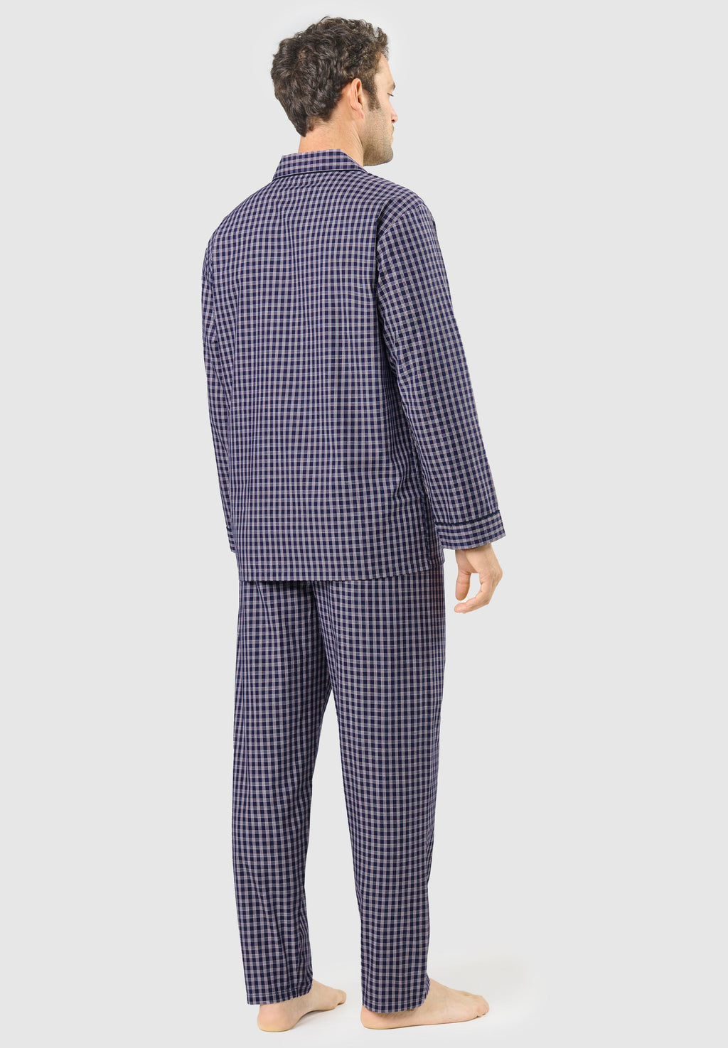 Pijama Hombre Largo Solapa Algodón Popelín Cuadros - Azul 1540_39