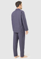 Pijama Hombre Largo Solapa Algodón Popelín Cuadros - Azul 1540_39