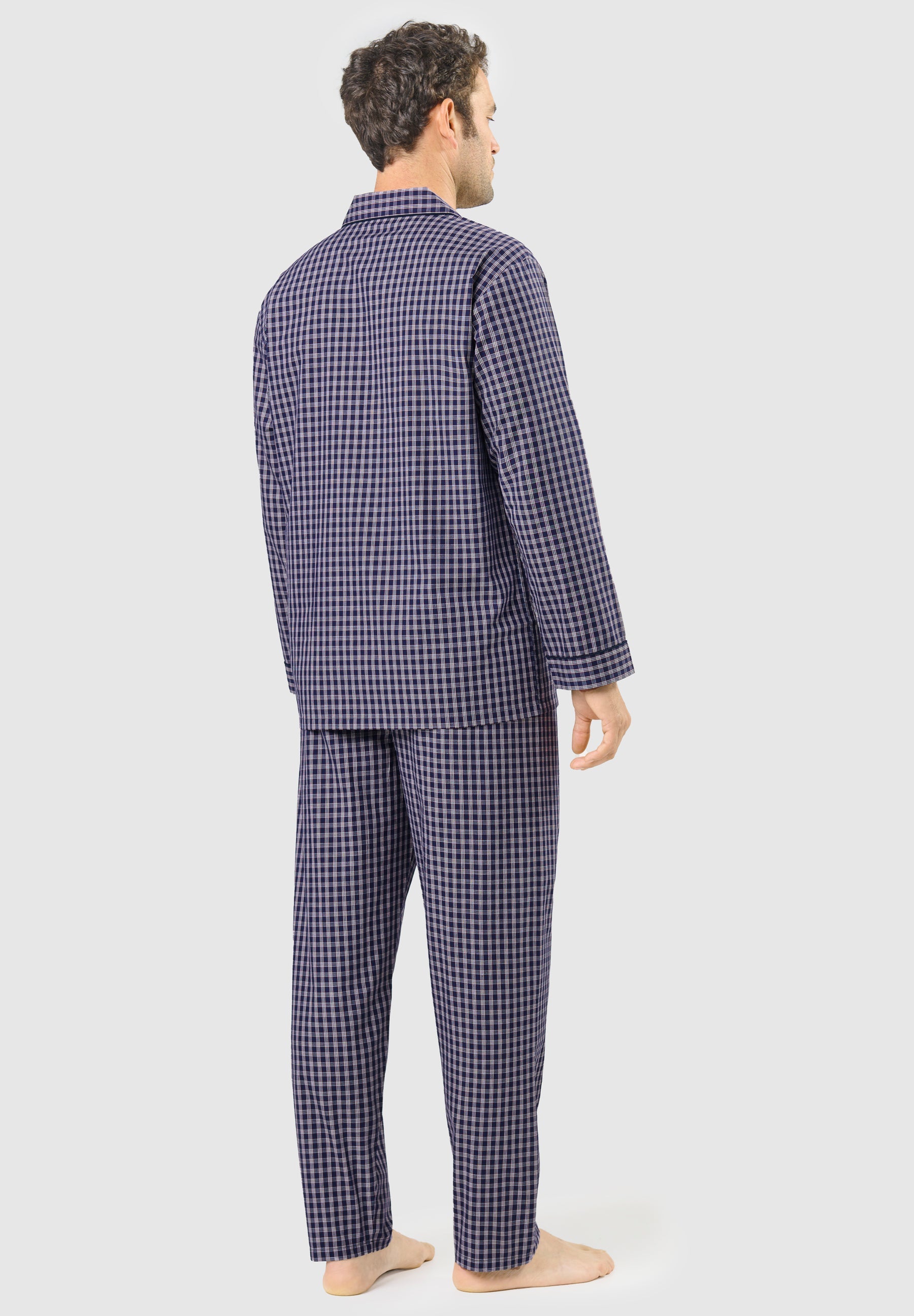 Pijama Hombre Largo Solapa Algodón Popelín Cuadros - Azul 1540_39