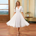 Bridal Wedding Dress Ivory Short Sleeve Short V-Neck A-line Chiffon