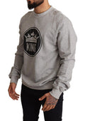 Men's Gray Crown King Print Cotton Sweater Clothing