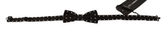 Men's Black White Polka Dot Silk Adjustable Neck Papillon Bow Tie