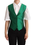 Women's Green Silk Satin Sleeveless Waistcoat Vest Elastane Clothing
