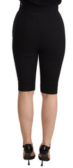 Women's Black Wool Stretch Slim Fit High Waist Shorts Virgin Silk Elastane
