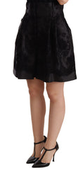 Women's Black Floral Brocade High Waist Mini Shorts Silk