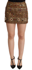 Women's Gold Crystal Jacquard High Waist Skirt Cotton Polyester Metal Fiber