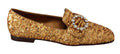 Gold Sequin Crystal Flat Women Loafers Shoes Mordore And Paillette