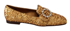 Gold Sequin Crystal Flat Women Loafers Shoes Mordore And Paillette