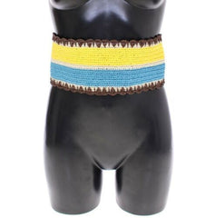 Men's Yellow Striped Wide Waist Raffia Belt Viscose