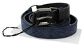 Women's Black Blue Leather Silver Logo Belt