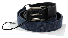Women's Black Blue Leather Silver Logo Belt