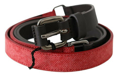 Women's Red Brown Leather Silver Logo Buckle Waist Belt