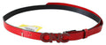 Women's Red Black Reversible Leather Logo Buckle Belt