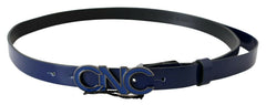 Men's Blue Leather Logo Skinny Fashion Belt