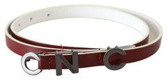 Women's Maroon Leather Logo Skinny Fashion And Black Accessory