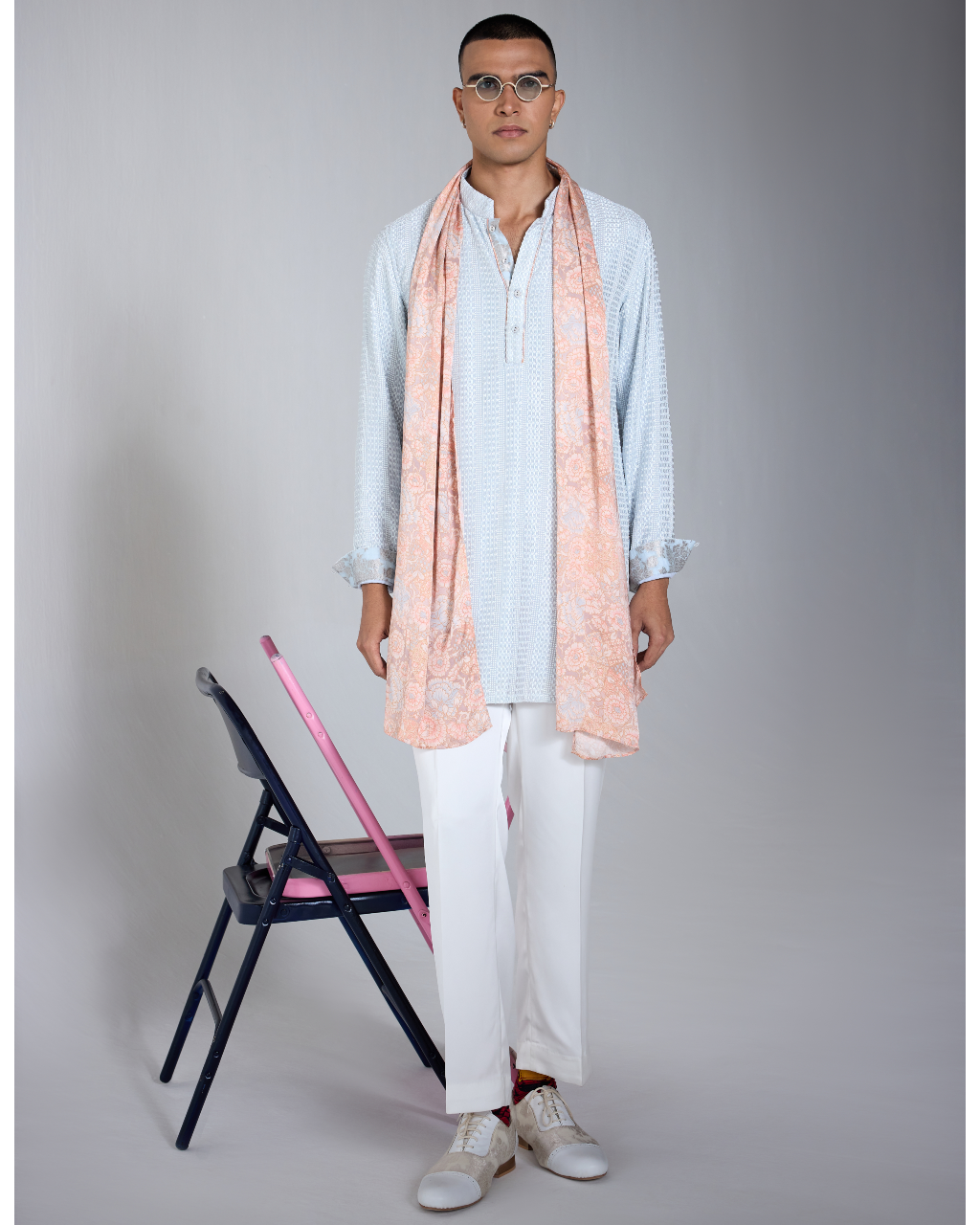 Chessboard Henley Shirt Kurta Set By KYNAH, Luxury Indian Fashion & Bridal Wear