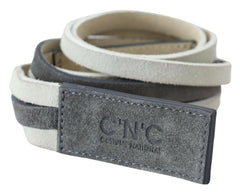 Women's White Velvet Square Logo Design Waist Belt Leather