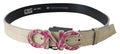 Women's Beige Leather Pink Letter Logo Buckle Belt